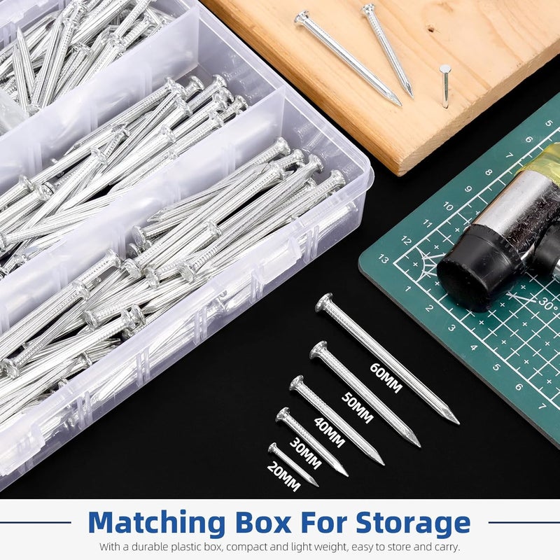 Glarks 300pcs 20/30/40/50/60mm Brick Steel Nails Kit, White Zinc Carbon Steel Hardware Nails, Finishing Nails, Brad and Picture Hanging Nails, Wood Nails, Cement Nails for Drywall and Pine - Image 5